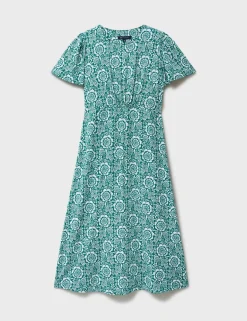 Jersey Floral Midi Waisted Dress