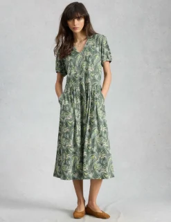 Jersey Floral Midi Waisted Dress