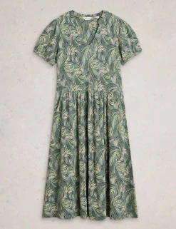 Jersey Floral Midi Waisted Dress
