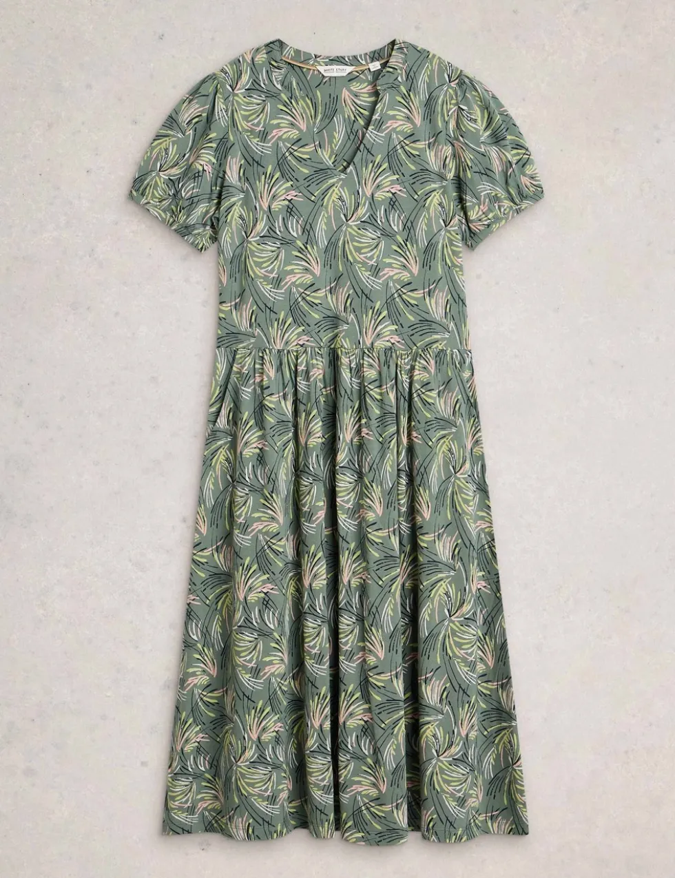 Jersey Floral Midi Waisted Dress