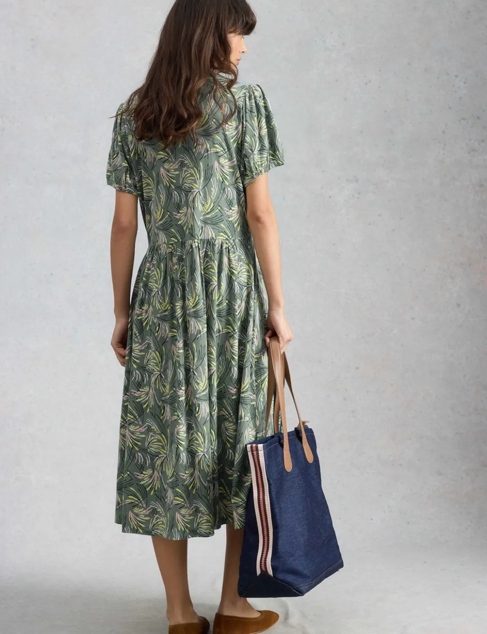 Jersey Floral Midi Waisted Dress