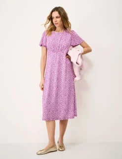 Jersey Floral Midi Waisted Dress