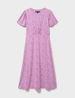 Jersey Floral Midi Waisted Dress