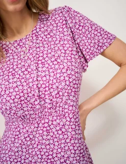 Jersey Floral Midi Waisted Dress
