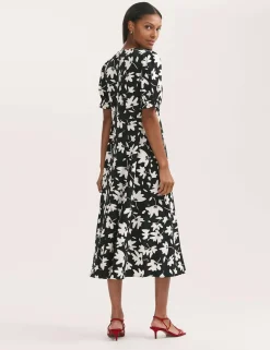 Jersey Floral Midi Waisted Dress