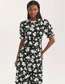 Jersey Floral Midi Waisted Dress