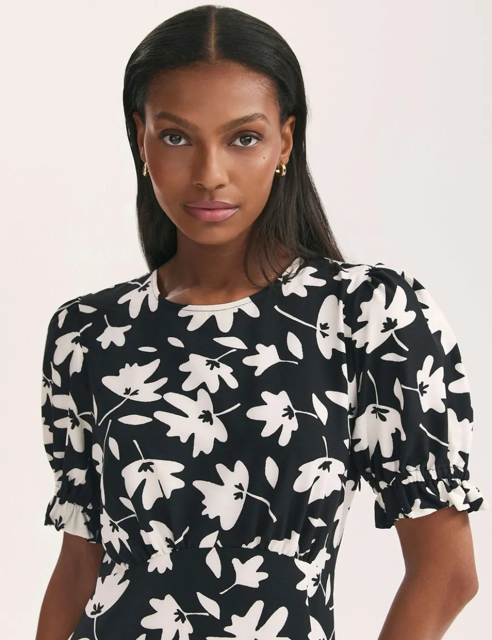 Jersey Floral Midi Waisted Dress