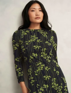 Jersey Floral Midi Waisted Dress
