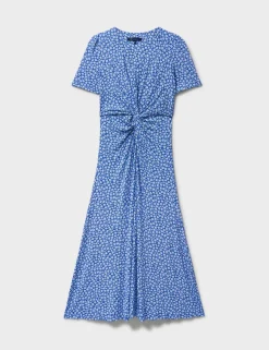 Jersey Floral Ruched Midi Dress