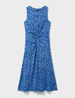Jersey Floral Twist Front Midi Skater Dress