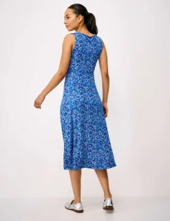 Jersey Floral Twist Front Midi Skater Dress