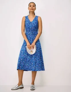 Jersey Floral Twist Front Midi Skater Dress