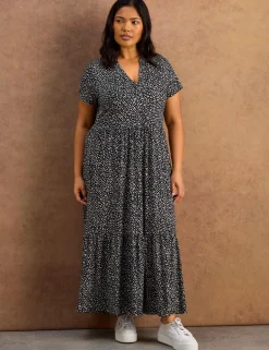 Jersey Floral V-Neck Midaxi Tiered Dress