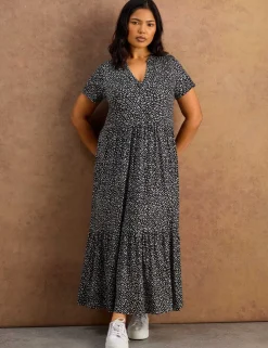 Jersey Floral V-Neck Midaxi Tiered Dress