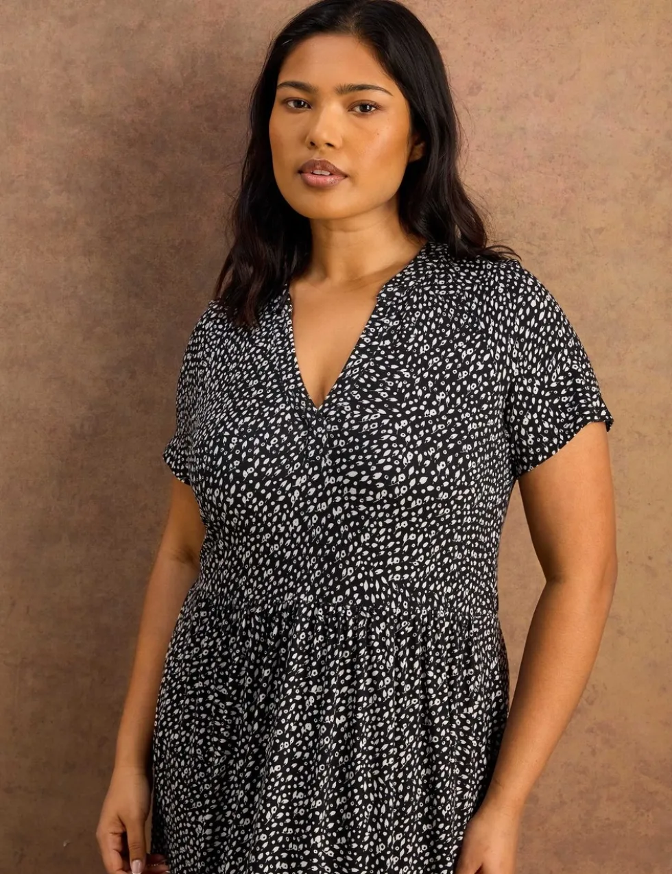 Jersey Floral V-Neck Midaxi Tiered Dress