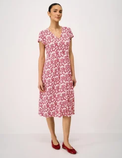 Jersey Floral V-Neck Midi Skater Dress