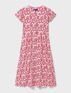 Jersey Floral V-Neck Midi Skater Dress