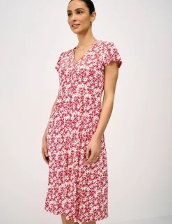 Jersey Floral V-Neck Midi Skater Dress