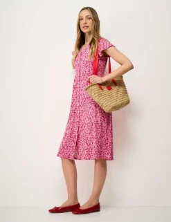 Jersey Floral V-Neck Midi Skater Dress