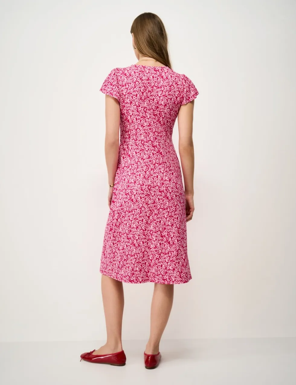 Jersey Floral V-Neck Midi Skater Dress