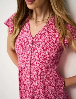 Jersey Floral V-Neck Midi Skater Dress