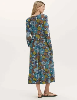 Jersey Floral V-Neck Midi Skater Dress