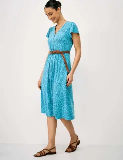 Jersey Floral V-Neck Midi Skater Dress