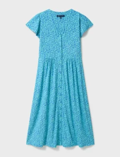 Jersey Floral V-Neck Midi Skater Dress