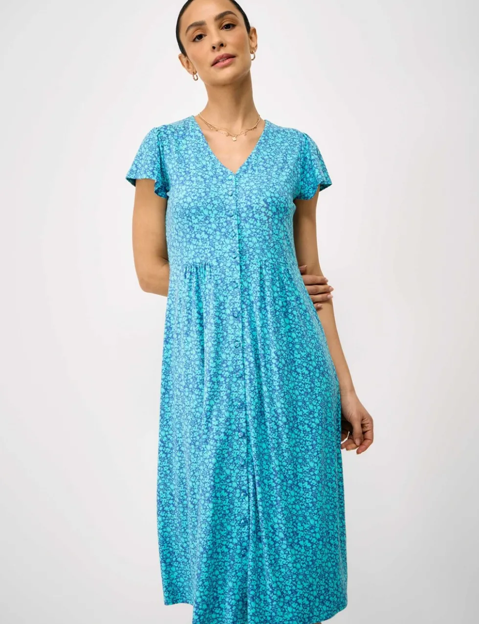 Jersey Floral V-Neck Midi Skater Dress