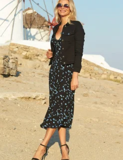 Jersey Floral V-Neck Midi Waisted Dress