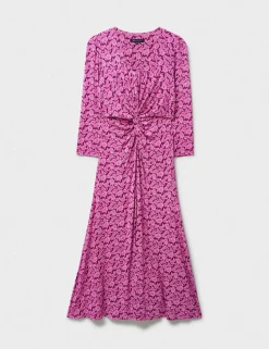 Jersey Floral V-Neck Midi Skater Dress