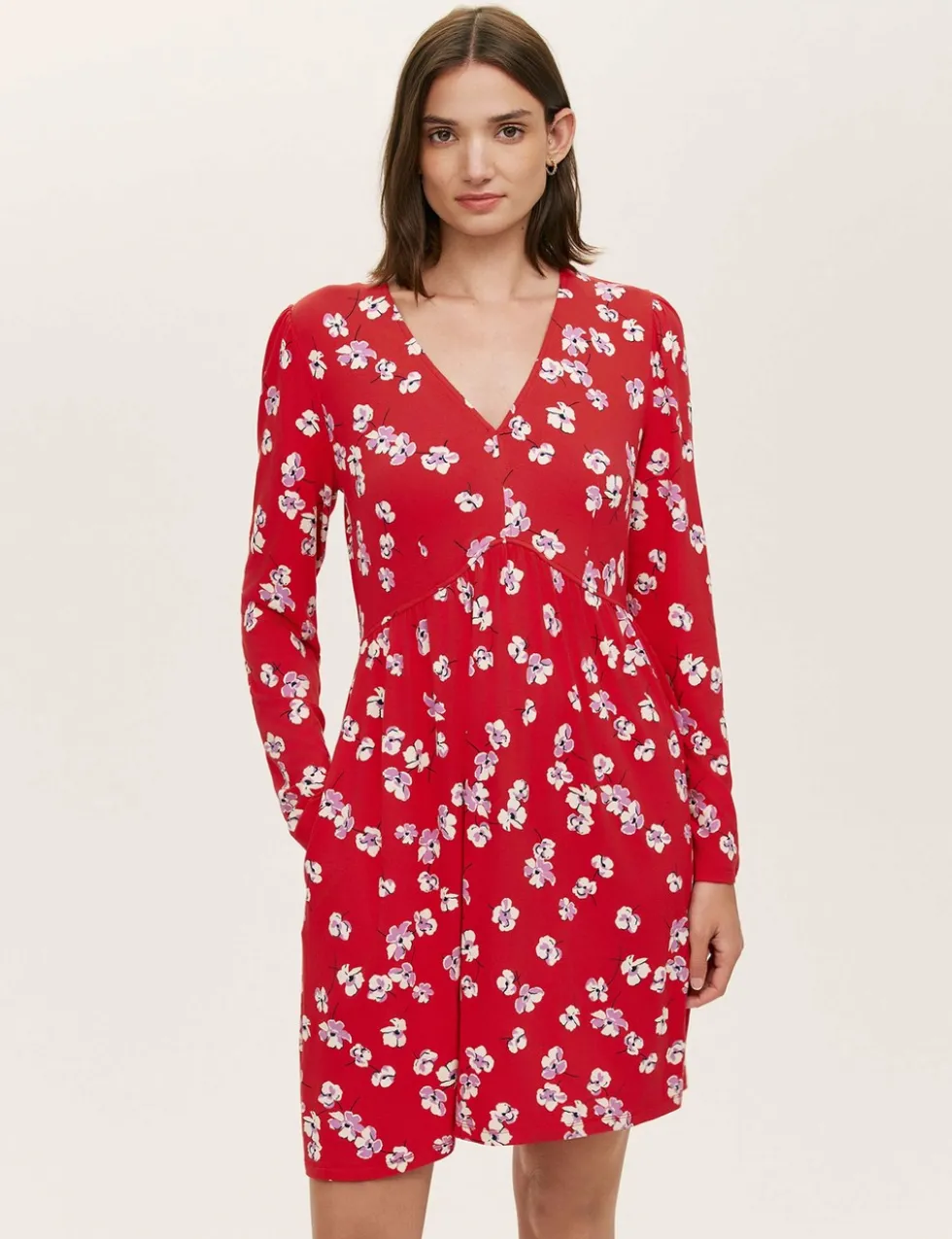 Jersey Floral V-Neck Mini Tea Dress