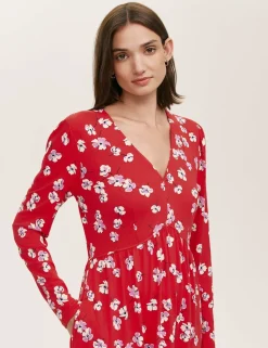 Jersey Floral V-Neck Mini Tea Dress