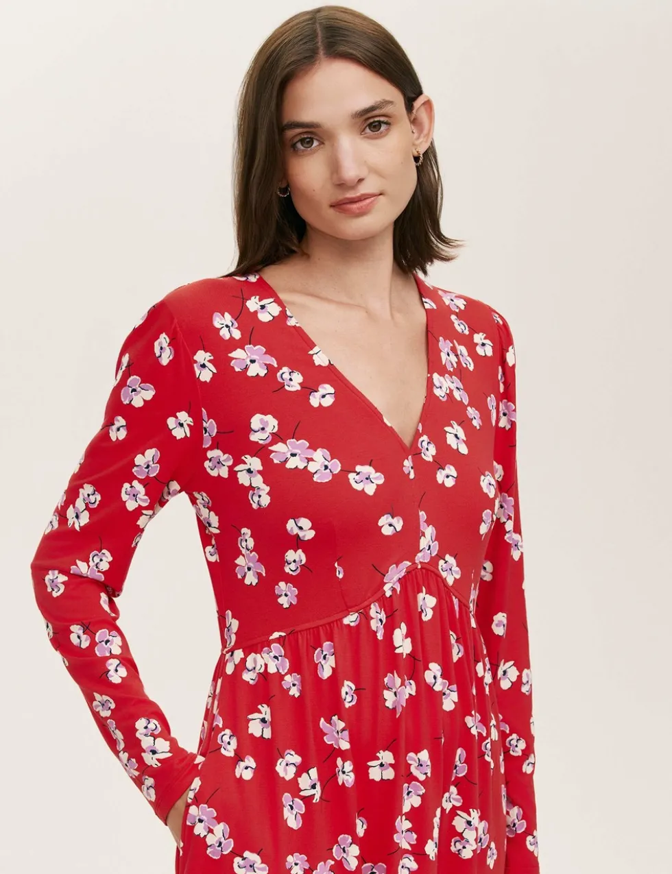 Jersey Floral V-Neck Mini Tea Dress