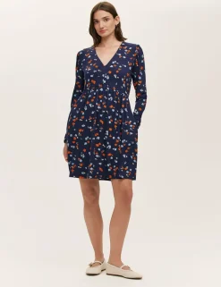 Jersey Floral V-Neck Mini Tea Dress