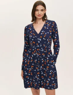 Jersey Floral V-Neck Mini Tea Dress