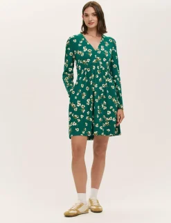 Jersey Floral V-Neck Mini Tea Dress