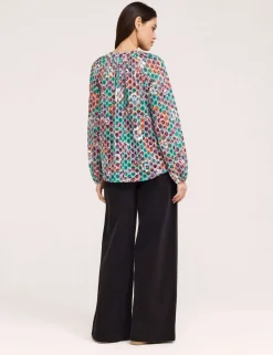 Jersey Floral V-Neck Shirred Blouse