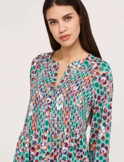Jersey Floral V-Neck Shirred Blouse
