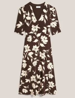Jersey Floral V-Neck Skater Dress