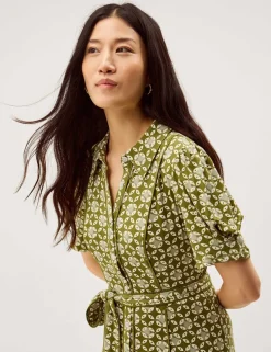 Jersey Geometric Belted Midi Shirt Dress