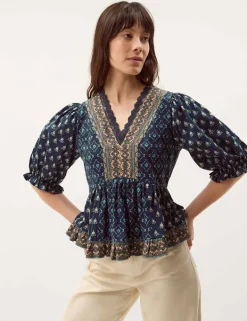 Jersey Geometric V-Neck Blouse