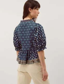 Jersey Geometric V-Neck Blouse