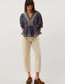 Jersey Geometric V-Neck Blouse