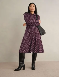 Jersey Geometric V-Neck Midi Shirt Dress