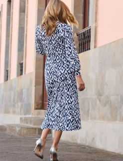 Jersey Jacquard Twist Front Midi Dress