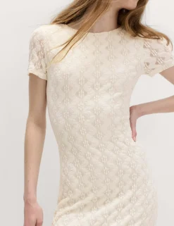 Jersey Lace Round Neck Midi Column Dress