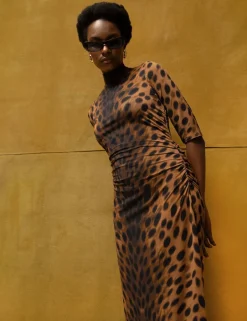 Jersey Leopard Print Maxi Bodycon Dress