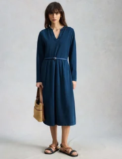 Jersey Notch Neck Midi Tea Dress