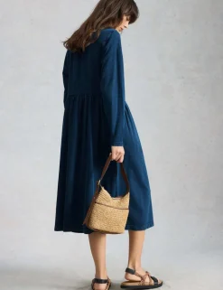 Jersey Notch Neck Midi Tea Dress